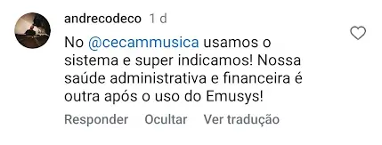 Print de avaliação de cliente Emusys