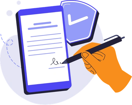 Ilustração de assinatura digital de contrato pelo celular