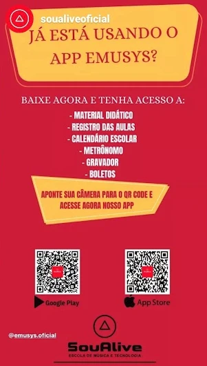 Story de escola de música divulgando o app da Emusys