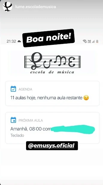 Story de escola de música divulgando o app da Emusys