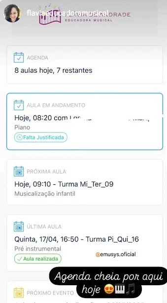 Story de escola de música divulgando o app da Emusys