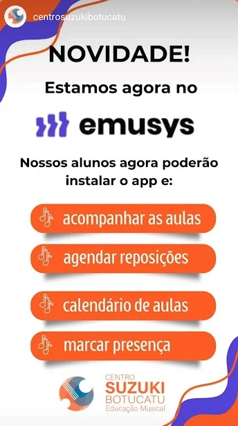 Story de escola de música divulgando o app da Emusys