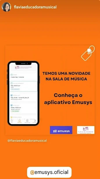 Story de escola de música divulgando o app da Emusys