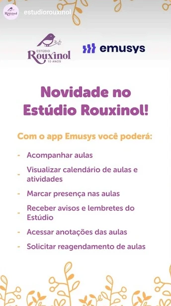 Story de escola de música divulgando o app da Emusys