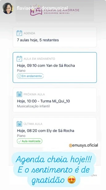 Story de escola de música divulgando o app da Emusys