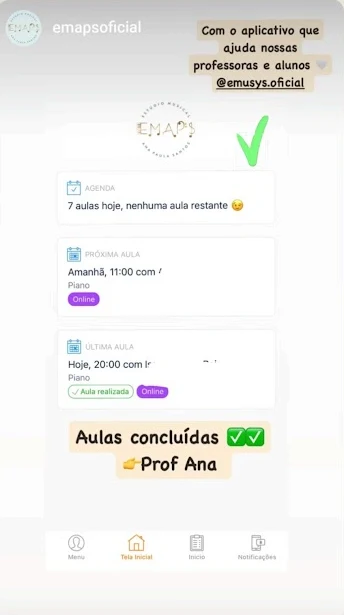 Story de escola de música divulgando o app da Emusys